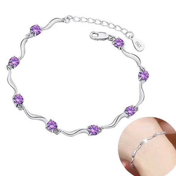 Jewelry - Amethyst Crystal Sterling Silver Bamboo Bracelet